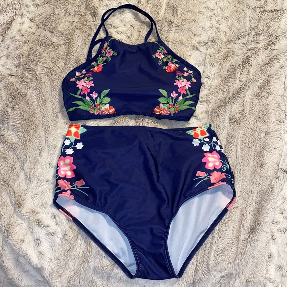 🆕 Bright Swimwear Floral High-Waisted Bikini